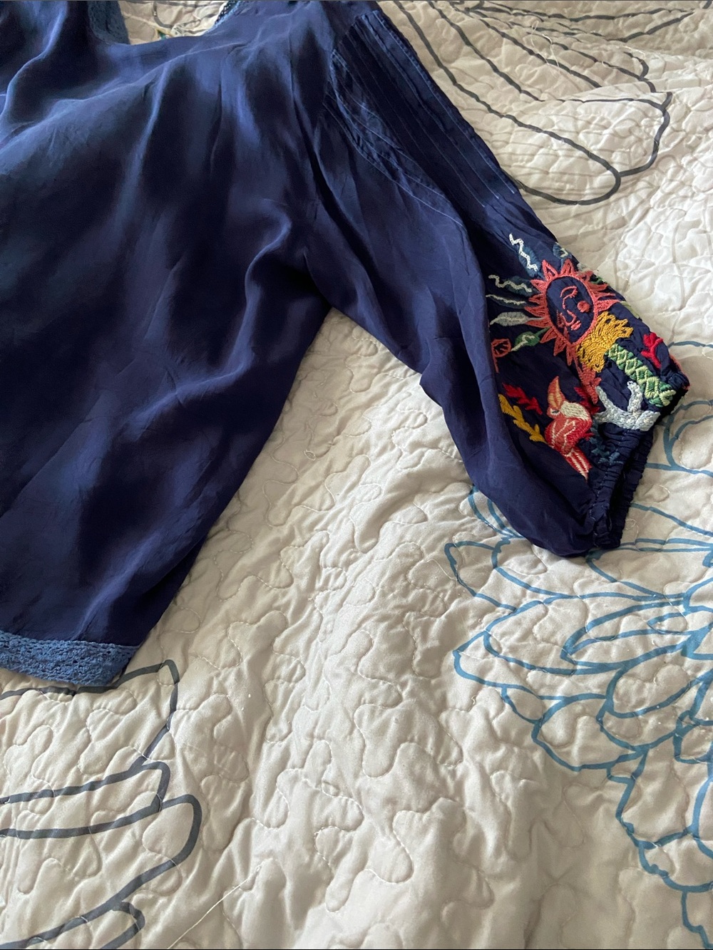Johnny Was Navy Embroidered blouse - Picture 6 of 8